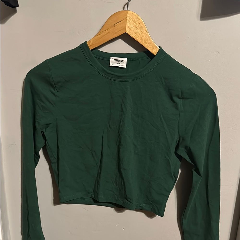 Cotton On Green Fitted Long Sleeve Crop Sweatshirt